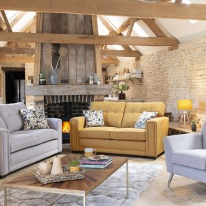 Ella Grey Yellow Fabric sofa suite accent chair Luxury Comfortable sofas Belfast
