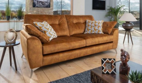 3 seater grand sofa tan grey geometric Savannah Comfortable Luxury Sofas Belfast