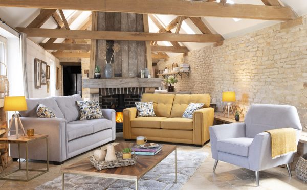 Ella Grey Yellow Fabric sofa suite accent chair Luxury Comfortable sofas Belfast