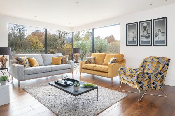 Geometric Accent Chair Sofa Suite Grey Yellow Fabric Luxury Sofas Belfast