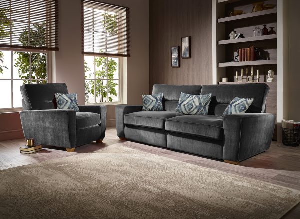 Clive 3 Seater Armchair suite grey luxury fabric sofas Belfast