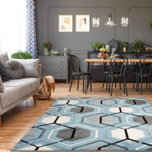 Elsie blue grey white pattern rug