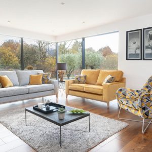 Geometric Accent Chair Sofa Suite Grey Yellow Fabric Luxury Sofas Belfast