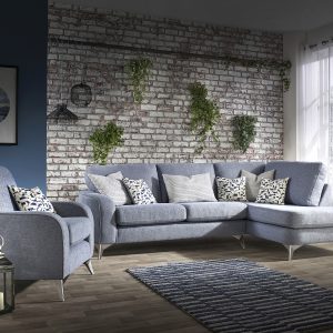 Madena grey abstract scandi pin leg corner sofa suite luxury fabric sofas Belfast