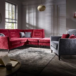 Lebus Skye Armchair Corner Sofa Corner Group L shape red Grey Pink Chenille Fabric sofas belfast