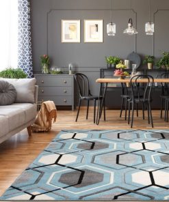 Elsie blue grey white pattern rug