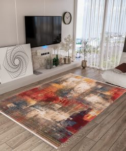 Rukas rug red blue gold green neutral modern rug