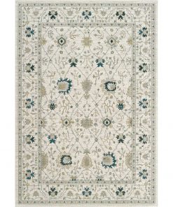 Traditional Decorative Cream Blue Green Rug Belfast