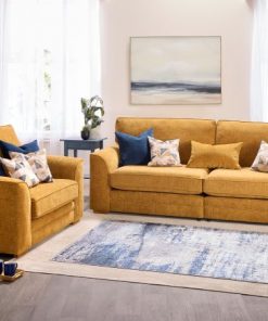 Oscar Sofa 4 seater and love chair in mustard cinnamon yellow fabric