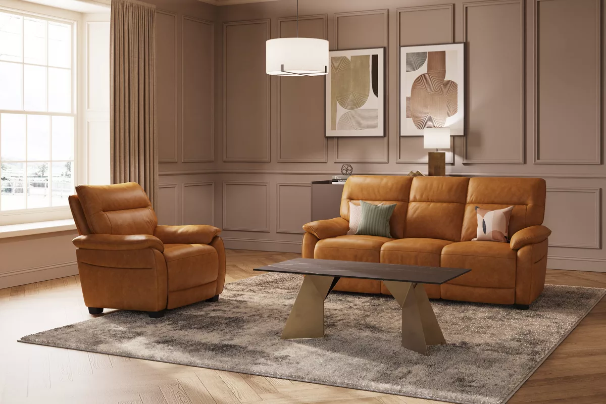 nerano tan leather sofa